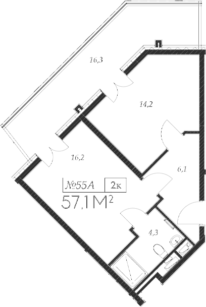 Планировка — Морелло, 2-комн., 41 м²