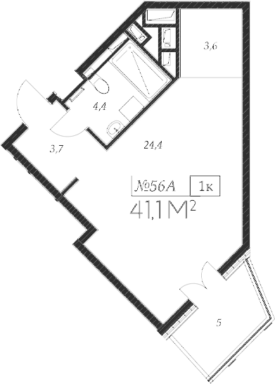 Планировка — Морелло, Студия, 36 м²