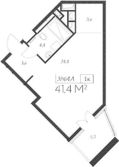 Планировка — Морелло, Студия, 36 м²