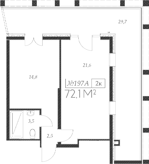 Планировка — Морелло, 2-комн., 42 м²