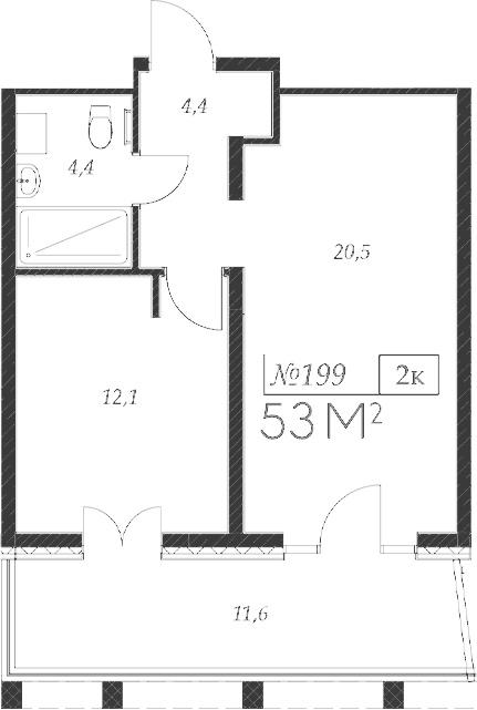 Планировка — Морелло, 2-комн., 41 м²