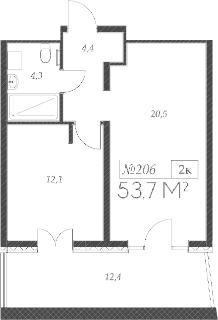 Планировка — Морелло, 2-комн., 41 м²