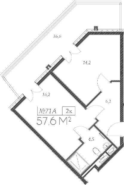 Планировка — Морелло, 2-комн., 41 м²