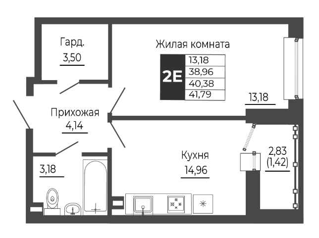 Планировка — Иловайский, 2-комн., 39 м²