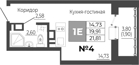 Планировка — Иловайский, Студия, 20 м²