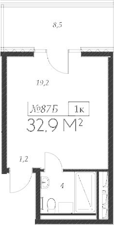 Планировка — Морелло, Студия, 24 м²