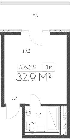 Планировка — Морелло, Студия, 24 м²