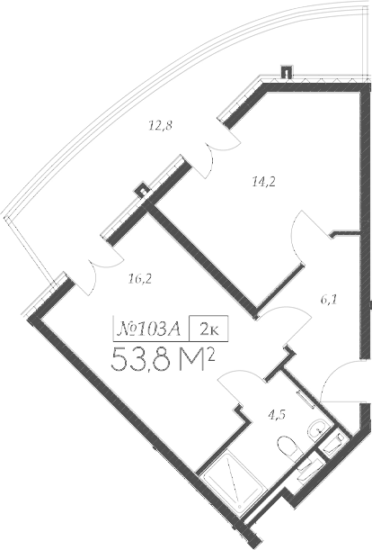 Планировка — Морелло, 2-комн., 41 м²