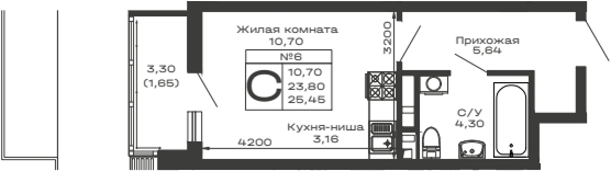Планировка — Долина, Студия, 24 м²