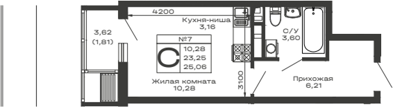 Планировка — Долина, Студия, 23 м²