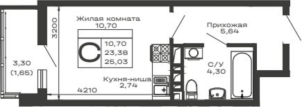 Планировка — Долина, Студия, 23 м²