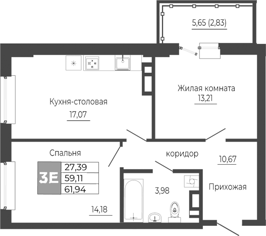 Планировка — Иловайский, 3-комн., 59 м²