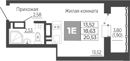 Планировка — Иловайский, Студия, 19 м²