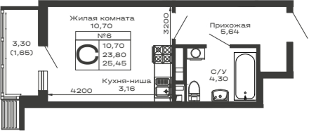 Планировка — Долина, Студия, 24 м²
