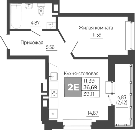 Планировка — Иловайский, 2-комн., 37 м²
