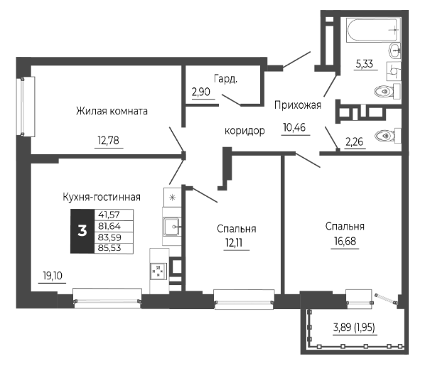 Планировка — Иловайский, 3-комн., 82 м²