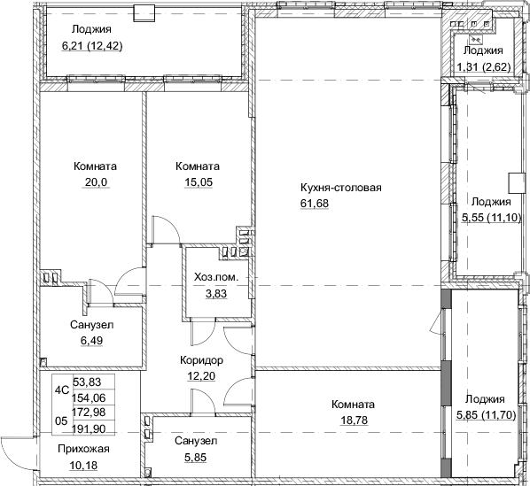 Планировка — Клубный дом Парамонов, 4-комн., 154 м²