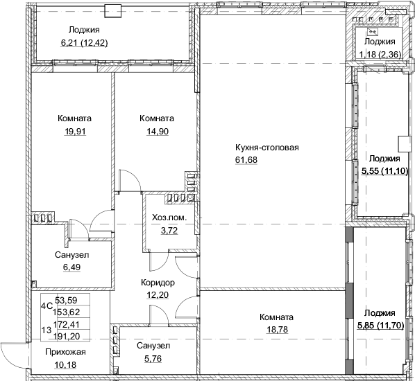 Планировка — Клубный дом Парамонов, 4-комн., 154 м²