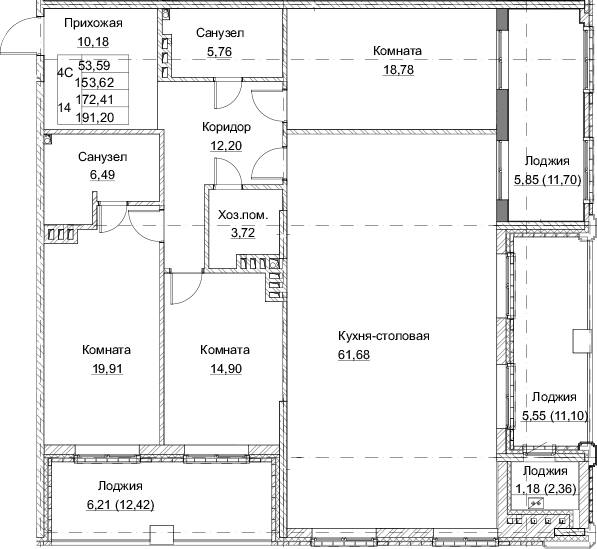Планировка — Клубный дом Парамонов, 4-комн., 154 м²