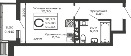 Планировка — Долина, Студия, 23 м²
