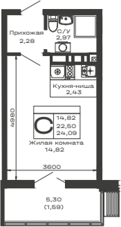 Планировка — Долина, Студия, 23 м²