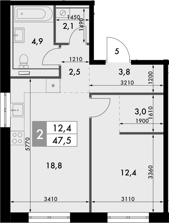 Планировка — Фриссон, 1-комн., 48 м²