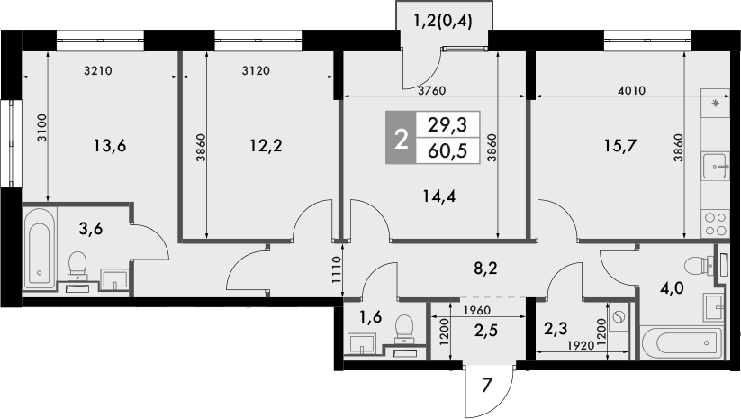 Планировка — Фриссон, 3-комн., 78 м²