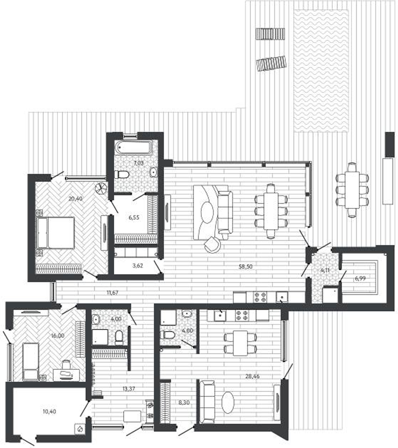 Планировка — Коттеджный поселок Собер-Баш, 2-комн., 196 м²