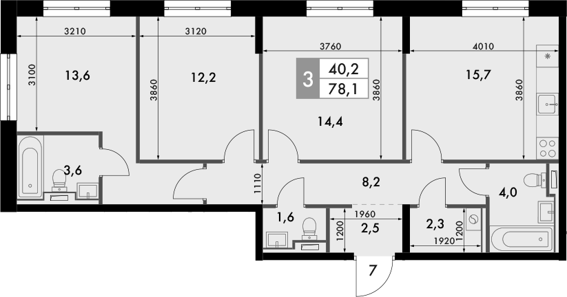 Планировка — Фриссон, 3-комн., 78 м²