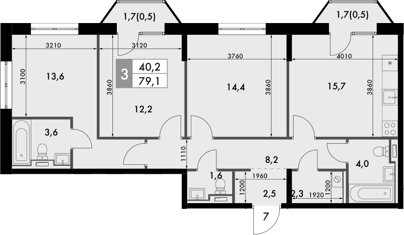 Планировка — Фриссон, 3-комн., 78 м²