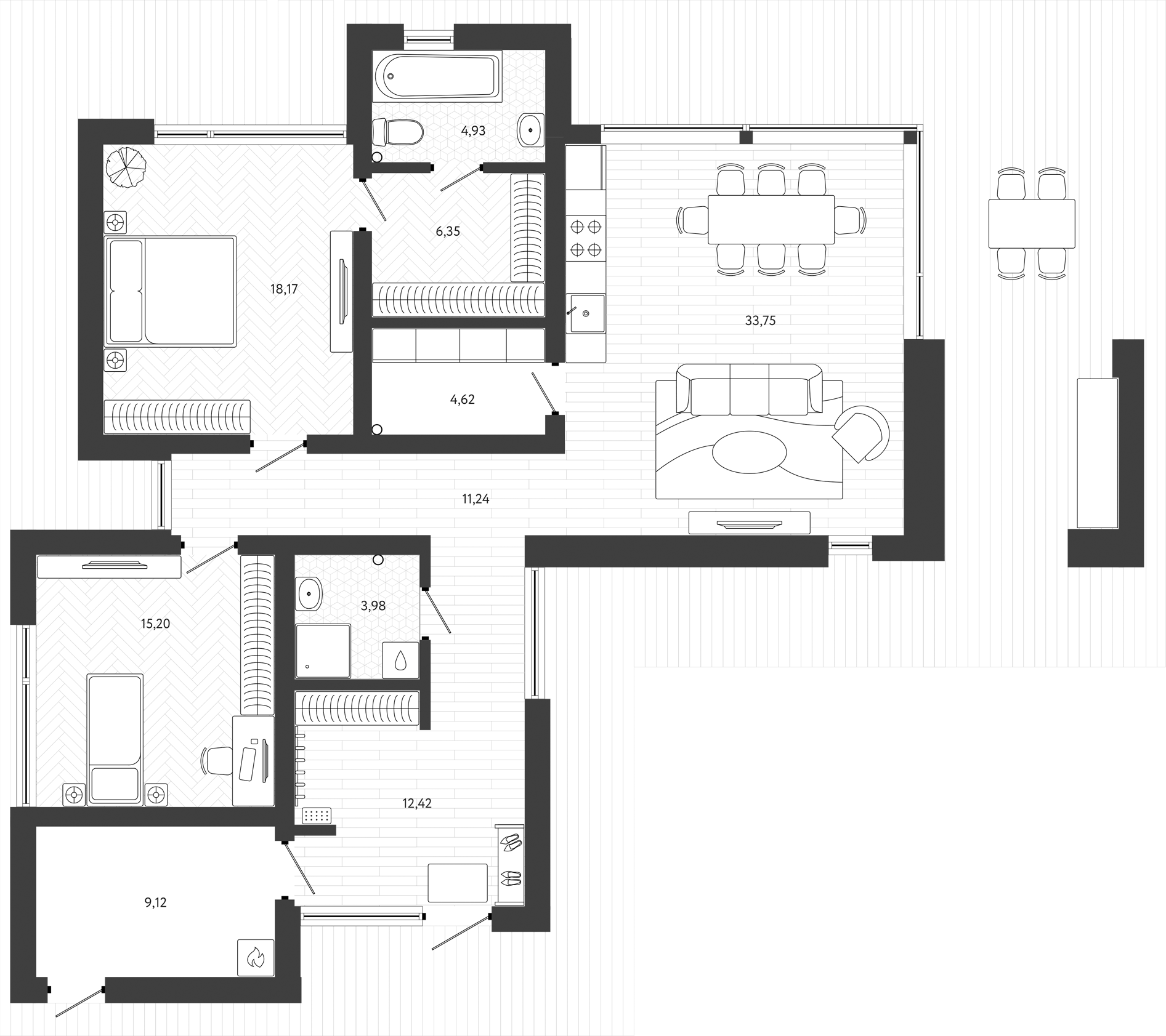 Планировка — Коттеджный поселок Собер-Баш, 2-комн., 145 м²