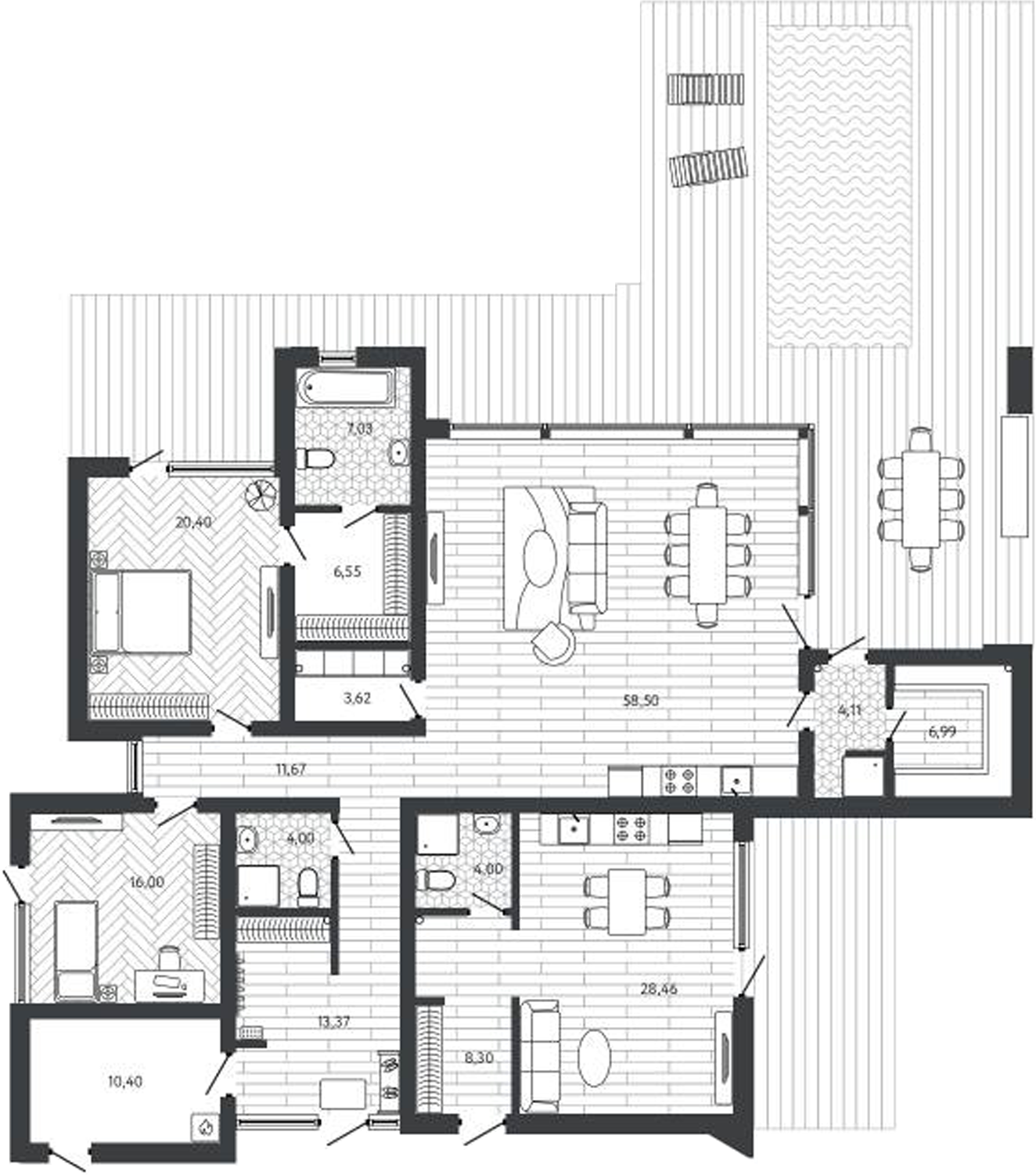 Планировка — Коттеджный поселок Собер-Баш, 2-комн., 196 м²