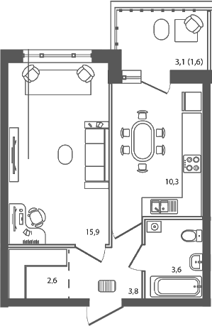 Планировка — Сиреневый бульвар, 1-комн., 36 м²