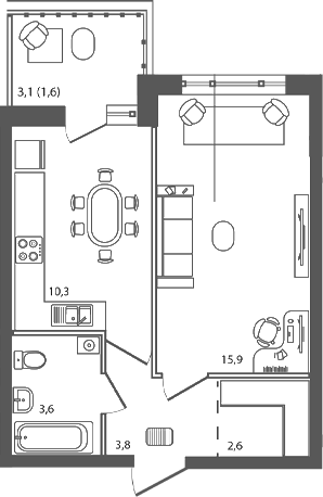 Планировка — Сиреневый бульвар, 1-комн., 36 м²