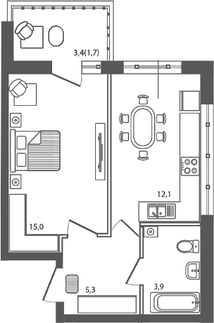 Планировка — Сиреневый бульвар, 1-комн., 36 м²