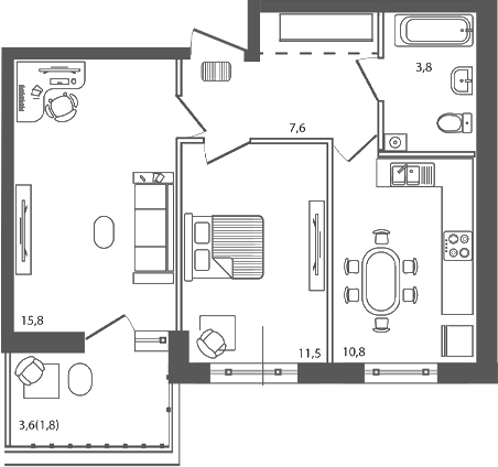 Планировка — Сиреневый бульвар, 2-комн., 50 м²