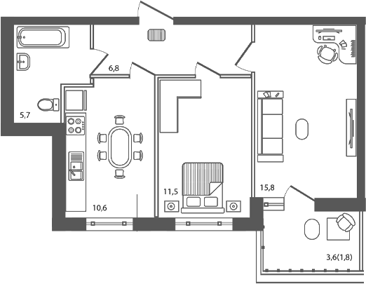 Планировка — Сиреневый бульвар, 2-комн., 50 м²