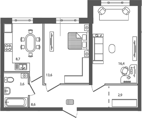 Планировка — Сиреневый бульвар, 2-комн., 54 м²