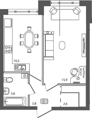 Планировка — Сиреневый бульвар, 1-комн., 36 м²