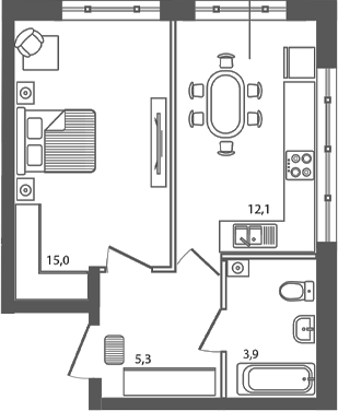 Планировка — Сиреневый бульвар, 1-комн., 36 м²