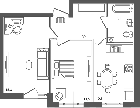 Планировка — Сиреневый бульвар, 2-комн., 50 м²