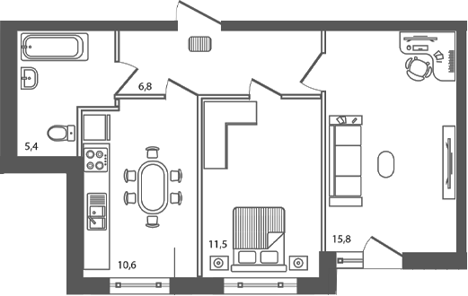 Планировка — Сиреневый бульвар, 2-комн., 50 м²