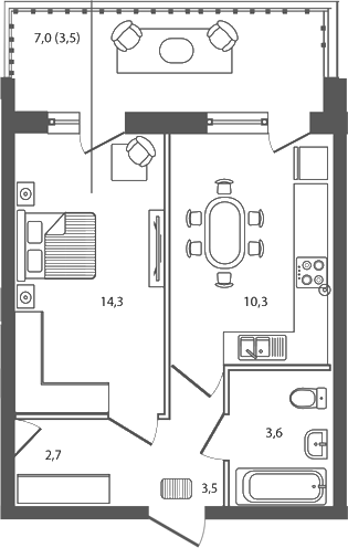 Планировка — Сиреневый бульвар, 1-комн., 34 м²