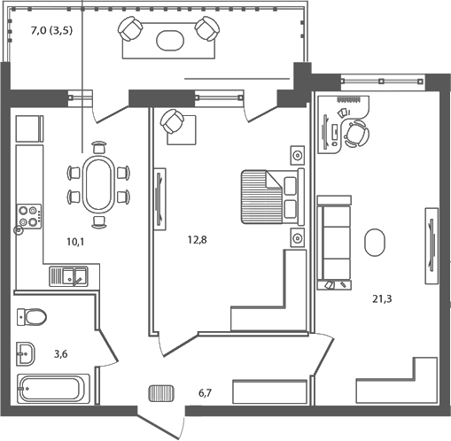 Планировка — Сиреневый бульвар, 2-комн., 55 м²
