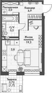 Планировка — Форест, Студия, 38 м²