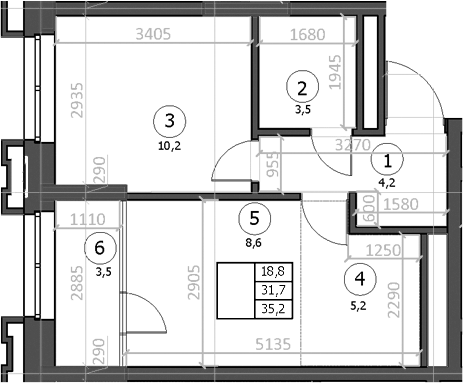 Планировка — Эдельвейс, 1-комн., 32 м²