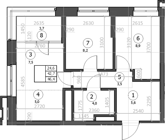 Планировка — Эдельвейс, 2-комн., 45 м²