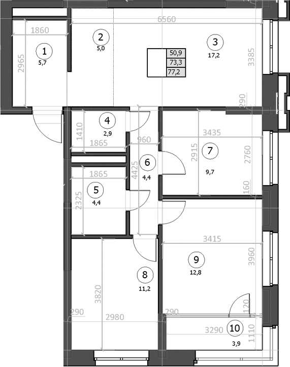 Планировка — Эдельвейс, 3-комн., 75 м²