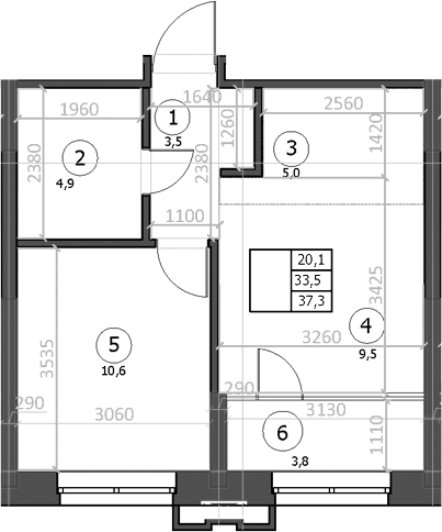 Планировка — Эдельвейс, 1-комн., 35 м²