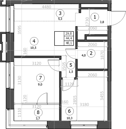 Планировка — Эдельвейс, 2-комн., 46 м²